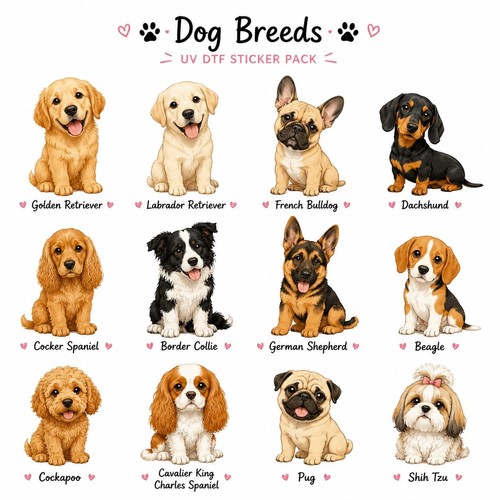 Dog breeds theme - theme, uvdtf