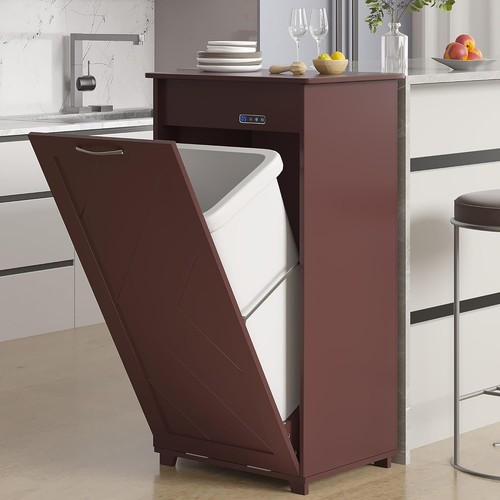 Tilt out kitchen trash bin - out,
